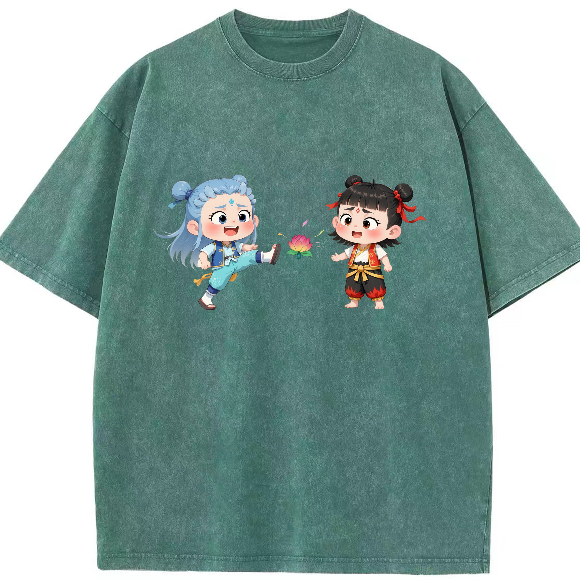 （画像用） Ne Zha 2 ナタ 魔童の大暴れ 綿100% ヴィンテージ風 半袖Tシャツ（フロントプリント）